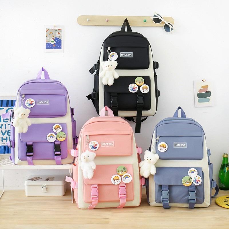 Backpack Four-piece New Schoolbag Simple College Style Backpack Large Capacity Oxford Cloth