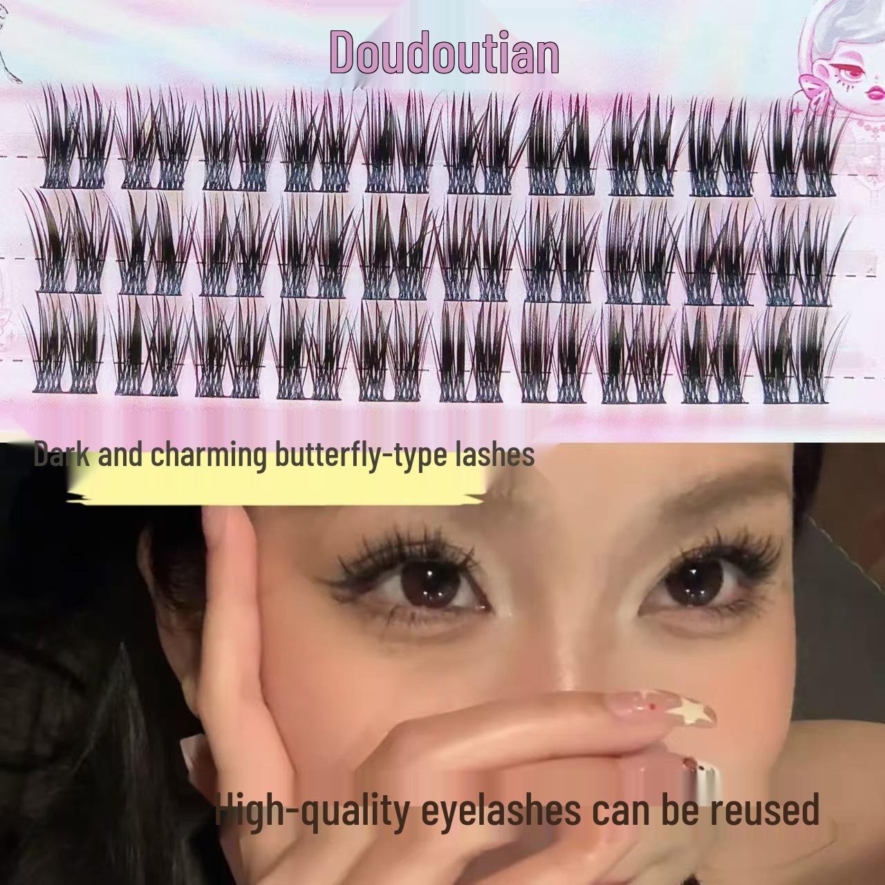 

Doudou Sweet Dark D Curl Mixed-Race Butterly Wing Eyelashes: Lightweight, Thick, and Charming for Extended Eye Tail Effect.