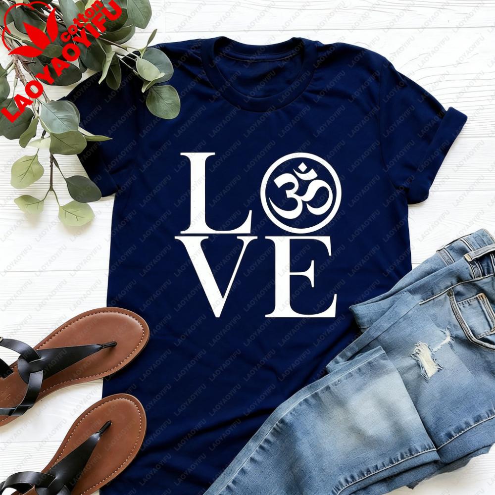 Love Yoga Tee Ohm Symbol Love Yoga Shirt Meditation TShirt Yoga Lover Casual Gift Tshirt Women Daily Life Cotton Clothing S