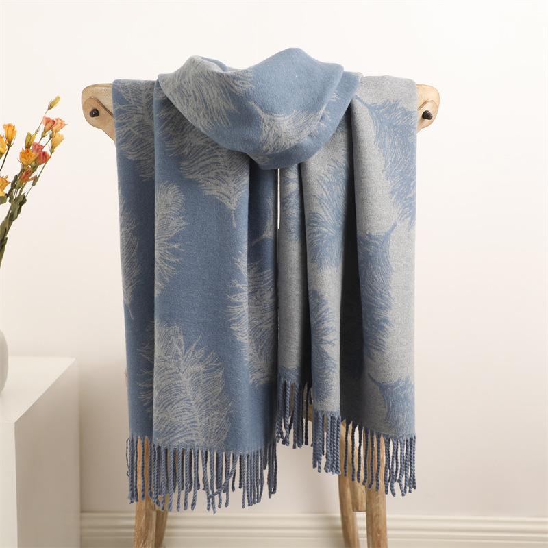 Women's Fall and Winter Faux Cashmere Scarf Thickened Warm Double-sided Two-color Tassel Shawl