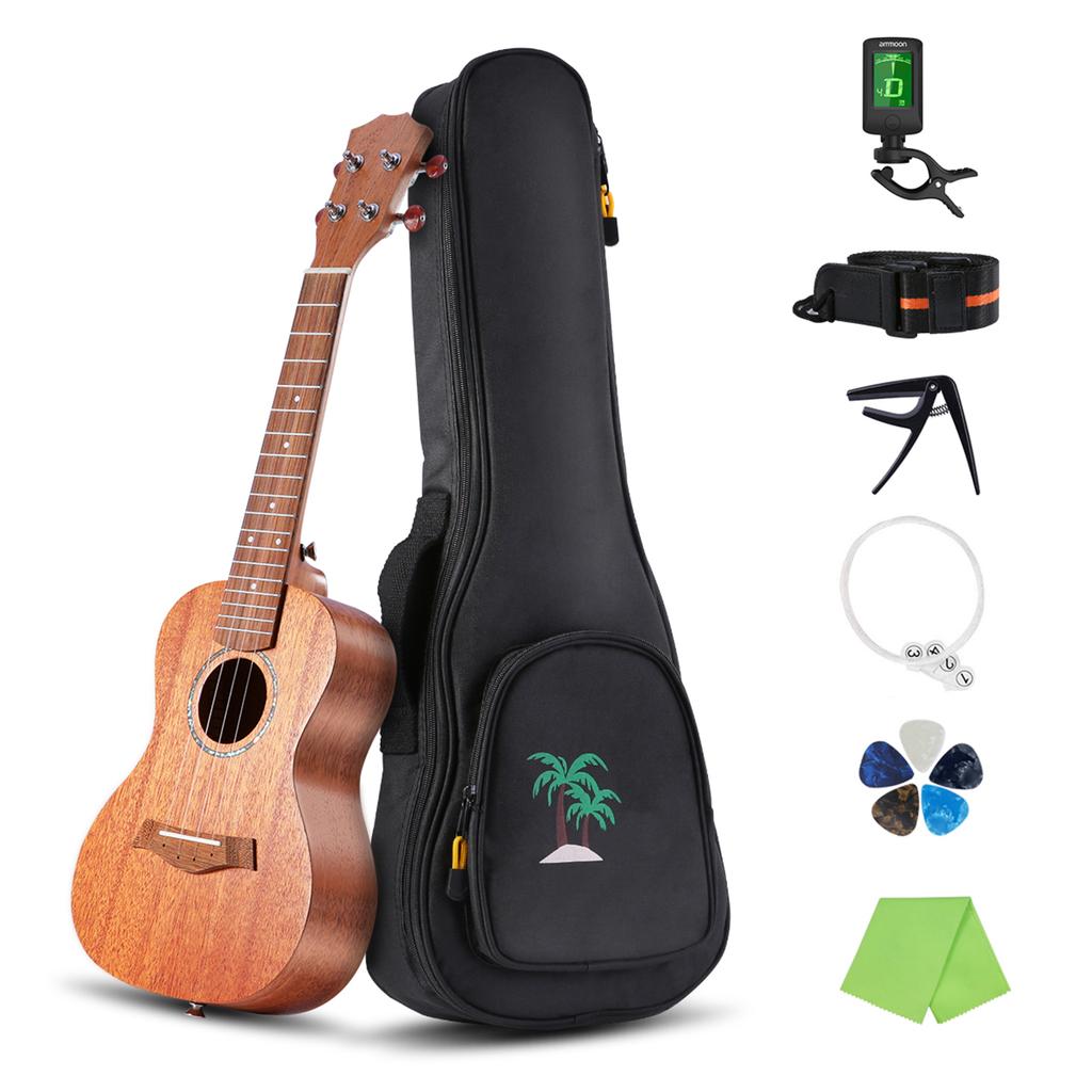 21 Inch Acoustic Soprano Ukulele Kit Mahogany Plywood Ukelele with Gig Bag Uke Strap Spare Strings