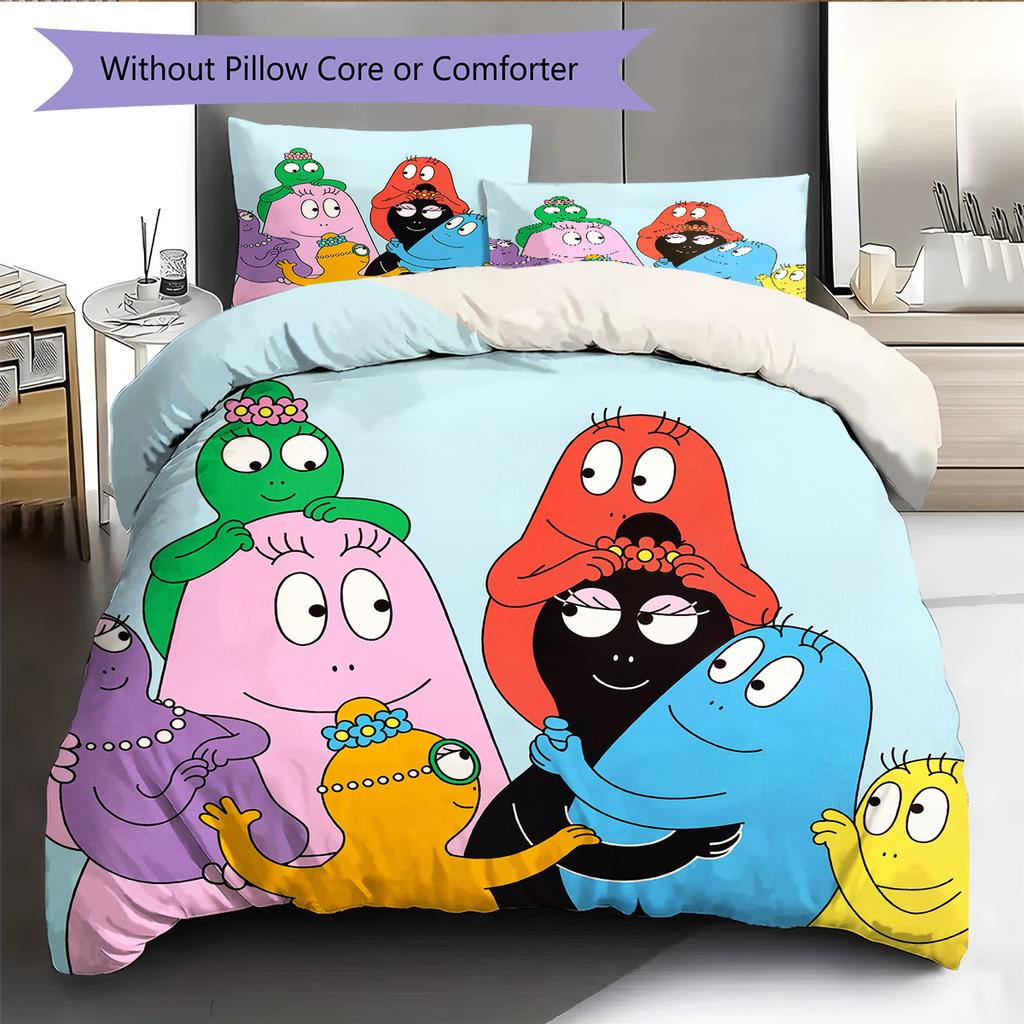 The Barbapapa Family Pattern Bedding Quilt Set Home Decoration Gift (1 * duvet cover + 2 * pillowcase without core)