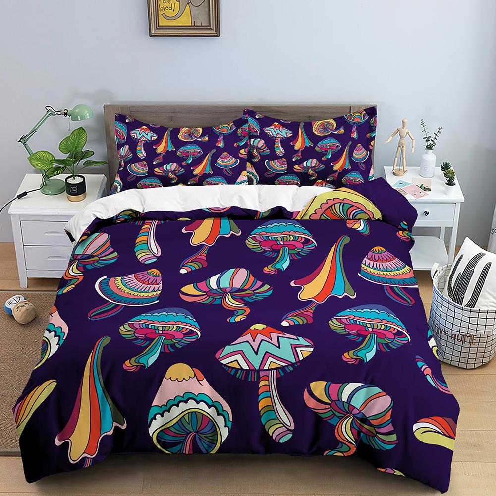 Sada ložního prádla s houbami Psychedelická měkká sada povlaku na přikrývku Fialový povlak na přikrývku Plná Velikost King Queen 2/3ks Polyesterový povlak na přikrývku