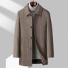 Men's Thickened Woolen Coat with Cotton Padding, Classic Striped Outerwear for Middle-Aged & Elderly, Dad's Style for Autumn/Winter.