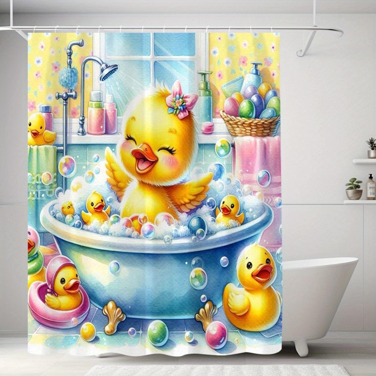 Cute Duck in Bath Pattern Shower Curtain, Digital Printed Shower Curtain, No Drilling Bathroom Partition Curtain, Suitable for 90x180cm