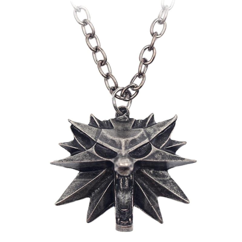 

Retro Classic Fashion Pendant Witcher 3 Metal Wolf for Head Men s Animal Necklace Jewelry European American Games Jewelr 1