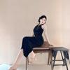 Autumn and Winter New Light and Mature Temperament Advanced Sense Improved Cheongsam Chain Decoration Off-the-shoulder Slim Dress Women's Clothing