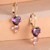 Brincos Pendentes de Coração de Zircônia Roxa da Moda para Mulheres Brincos Pendentes de Argola Cor Ouro Joias para Festa de Casamento Presente