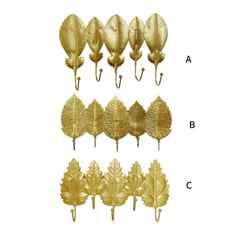 Elegant Gold Leaf Iron Wall Hook For Entryway Bedroom Storage Key Coat Hanger Practical Home Organization Tool