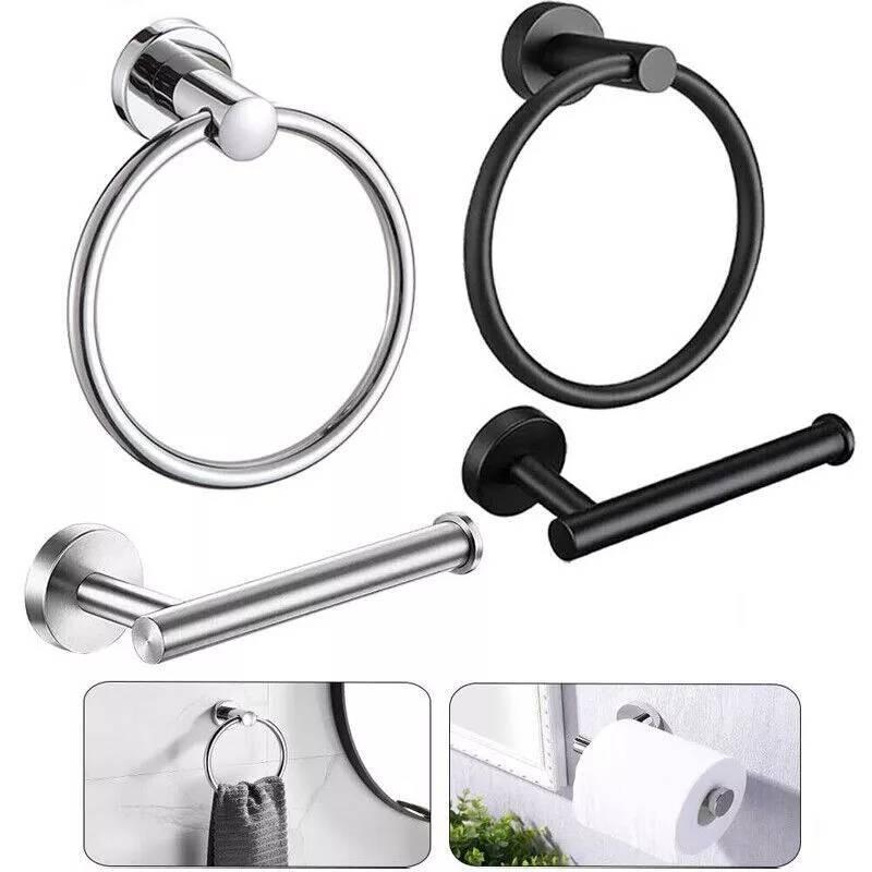 Steel Toilet Stainless Roll Holder And Towel Ring Set Wall Mounted Bathroom Tool