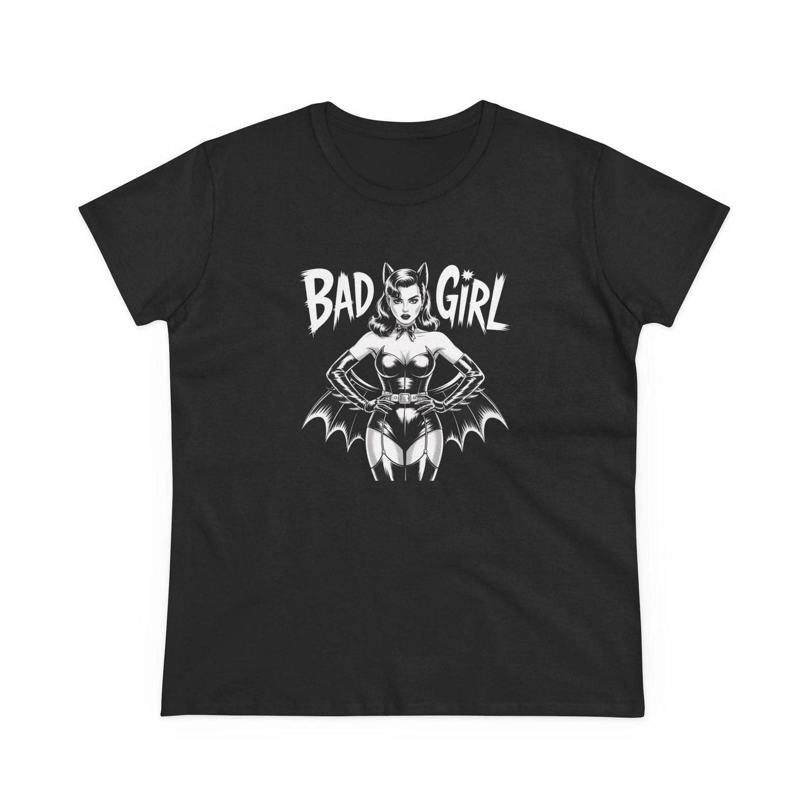 Bad Bat Girl Women s T-shirt  Pinup Tee Retro Batgirl Top Black Girl Power 4XL