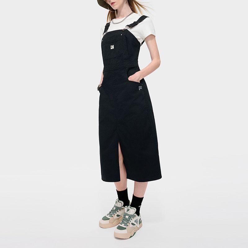 Fila Fusion Workwear Solid Color Comfortable Simple Soft Sleeveless Dress Women dresses Black T11W433301F-BK