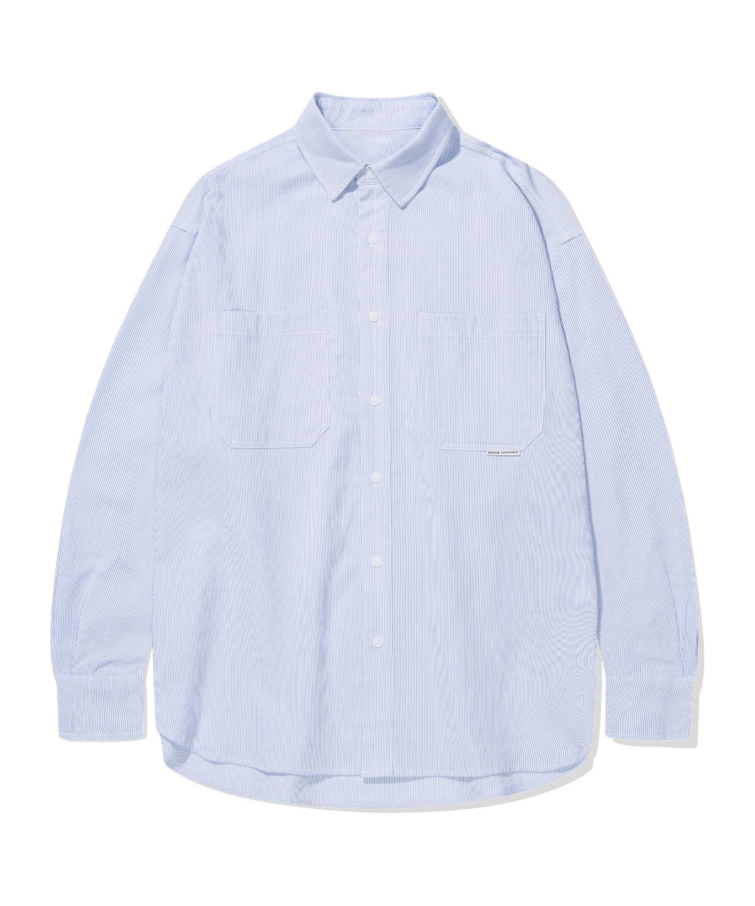 Divine Distance Big Pocket Striped Shirt [Sky Blue] L
