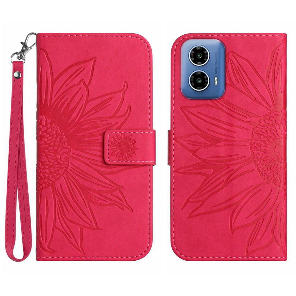 HT04 For Motorola Moto G35 5G Case Sunflower Imprint Leather Wallet Phone Cover with Wrist Strap