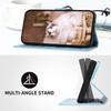 Artistic Feline Design Shockproof Flip Cover Case Protective Housing With Magnetic Snap Stand Function & Card Pockets