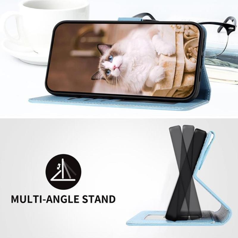 Artistic Feline Design Shockproof Flip Cover Case Protective Housing With Magnetic Snap Stand Function & Card Pockets