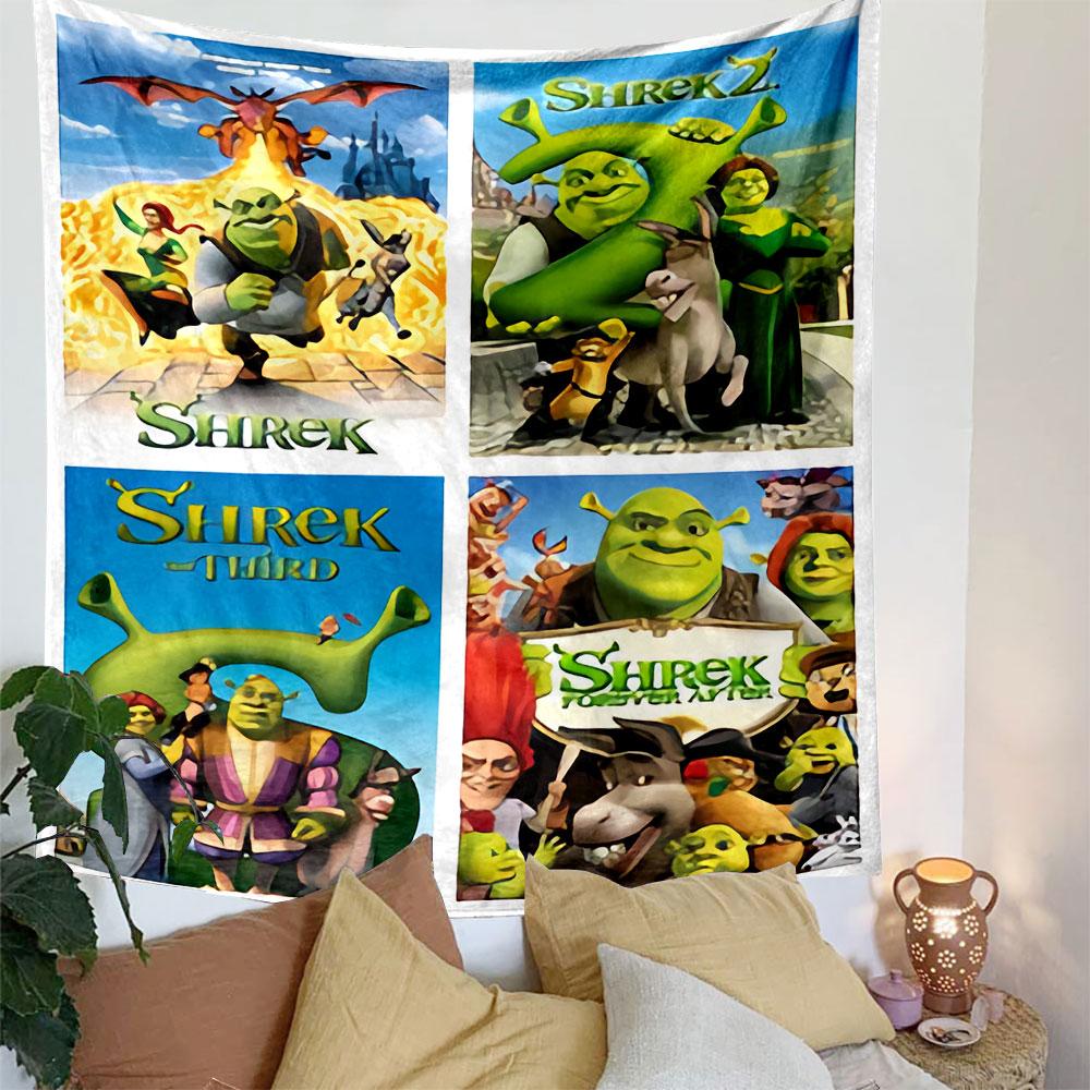 Shrek Tapestry Wall Hanging, Shrek the Third Forever After Poster Art, Family Wall Decor for Bedroom Living Room Dorm