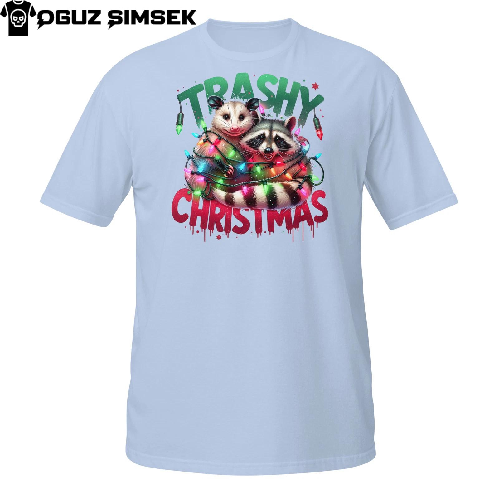 Trashy Christmas T-Shirt Mens Womens Tees Top | Funny Raccoon and Possum Xmas Lights Holiday Humor Tee 4XL