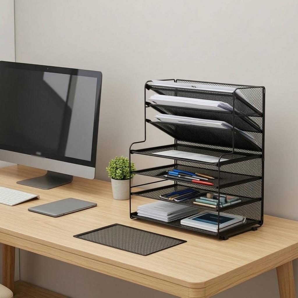 Desk File Organizer with Side Baskets Multi Slot Document