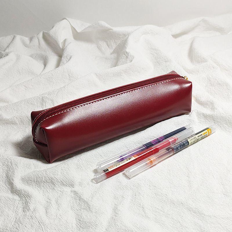 PU Leather Pencil Case Small Portable Makeup Brush Storage Bag Students Large Capacity Stationery Box School Supplies
