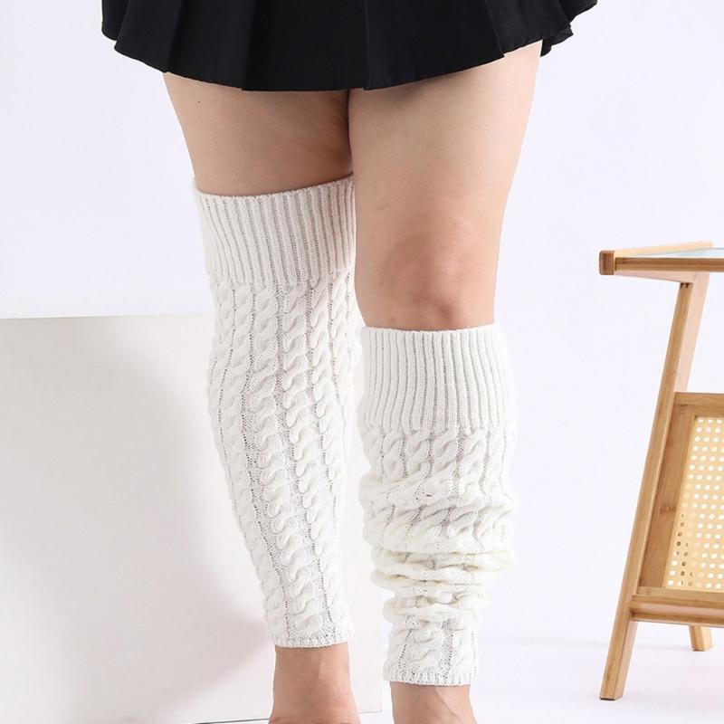 Scaldamuscoli da Donna Taglie Forti Lavorati a Maglia a Treccia Sopra il Ginocchio Alti sulla Coscia Calzini Senza Piedi Caldi Calze per Stivali Invernali Streetwear