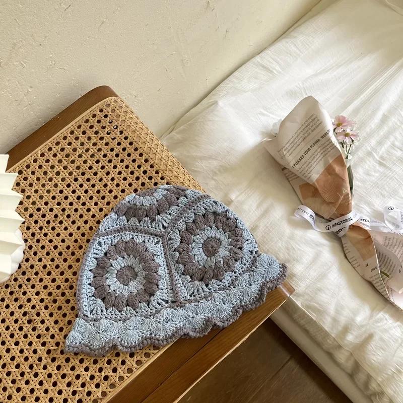 

Женская вязаная рыбацкая шапка с полым цветком, ручная работа, вязанная крючком, одинаковая шляпа для бассейна, весна-лето, солнцезащитные шляпы от солнца, женская Панама 56-58cm