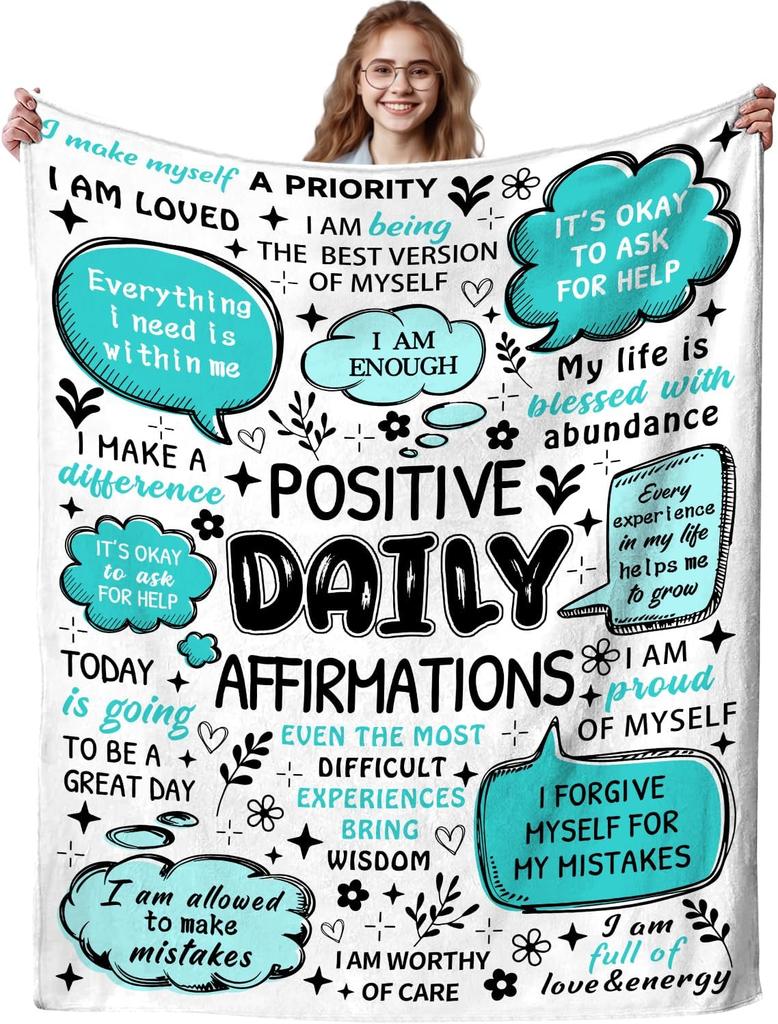 Positive Affirmation Throw Blanket for Stress Relief Inspirational Gifts for Her Him x Motivational Encouragement Messages
