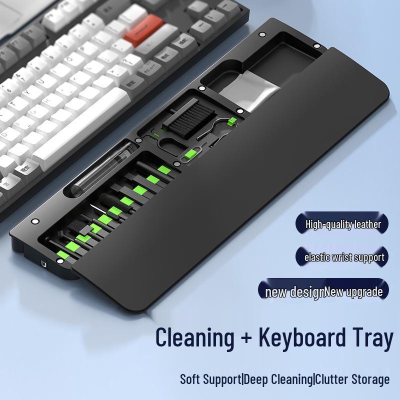 QS22 Multifunctional Cleaning Brush & Leather Wrist Rest for Office Keyboards