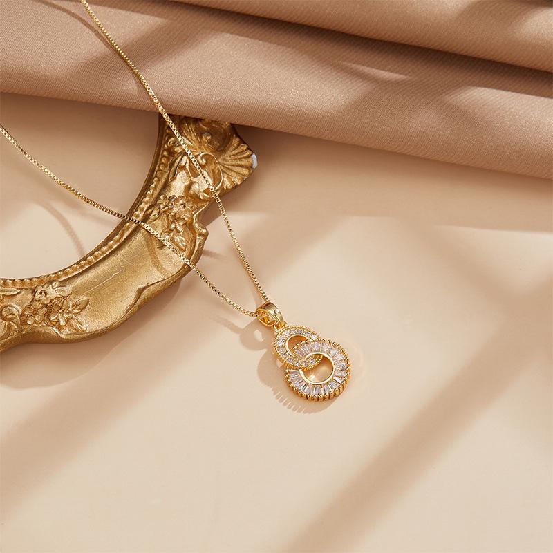 

Роскошное ожерелье с двойным кольцом для женщин, универсальное, с инкрустацией цирконами, подвеска в виде восьмерки, с ювелирными изделиями