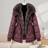 Korean light luxury big fur collar waist down cotton clothes women's burgundy thickened warm hooded mother jacket factory