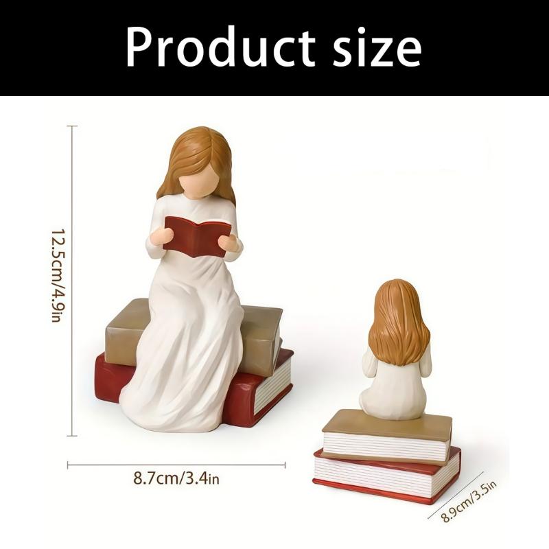 Reading Thinker Statue Reading Girls Figurines Sculpture Ornament for Home Office Bookshelf Decors Book Lover Gift