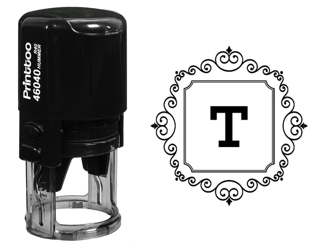 Printtoo Office Stationary Square Swirl Border T Alphabet Monogram Initial Self Inking Rubber