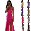 Spring 2024 Strapless Ruched Slit Satin Evening Dress - European & American Sexy Slim Bodycon Style