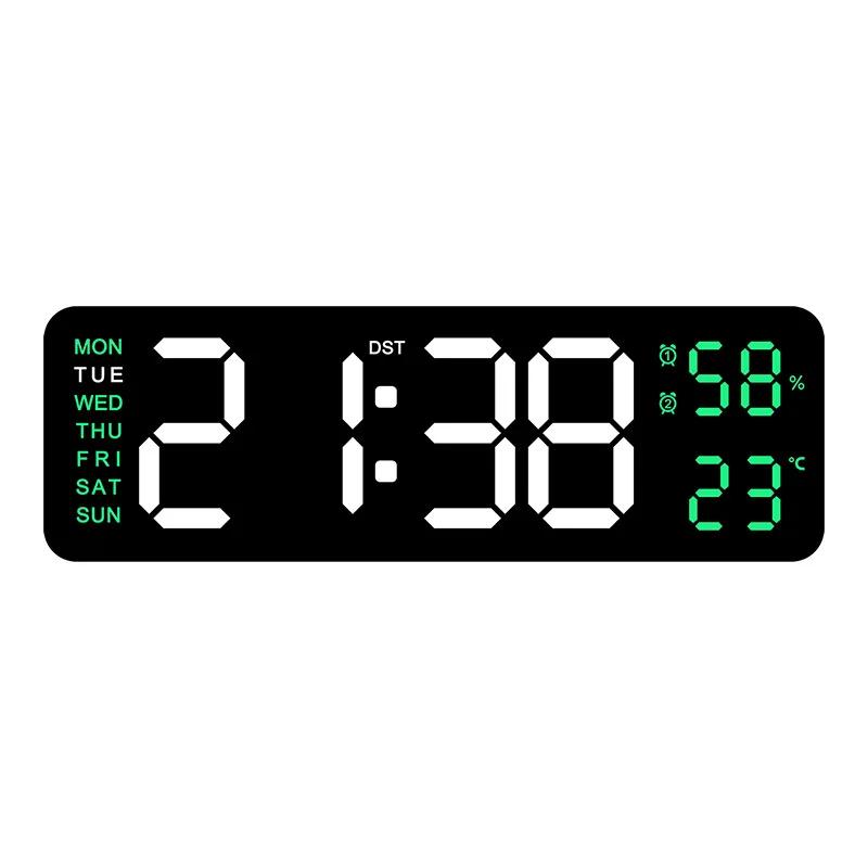 9 Inch Large Digital Wall Clock with Temperature Humidity Display,Auto Dimmer,USB Powered,12/24H LED Alarm Clock for Home Office