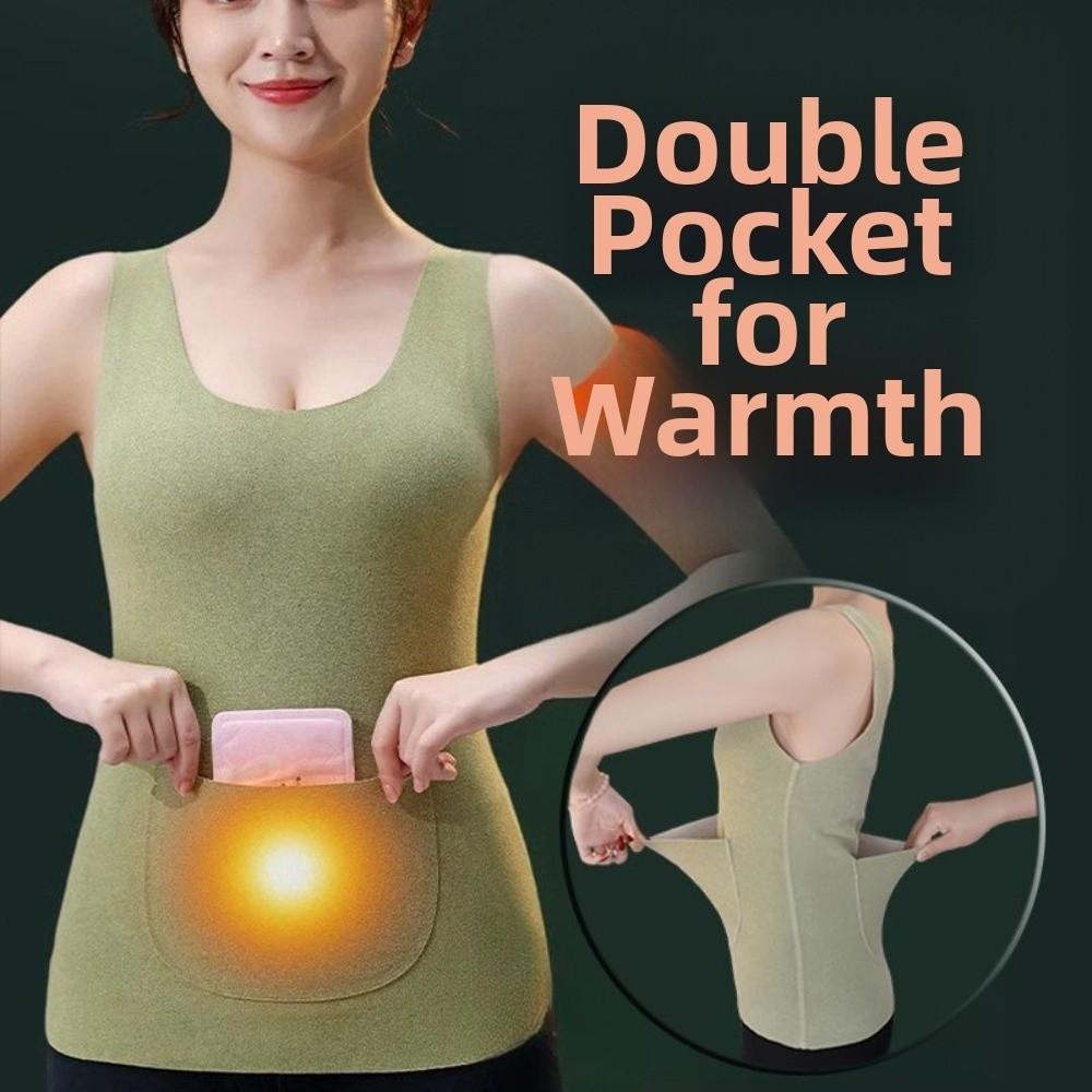 Sleeveless Thermal Underwear Camisole Double Pockets Thermal Tops Autumn Winter