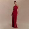 Abito Maxi da Donna con Scollo all'Americana Senza Maniche Bodycon Vita Alta Elegante Pieghettato Monocolore Formale Sirena