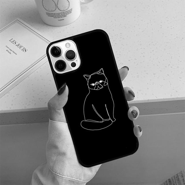Minimalist Line Cat Phone Case For iPhone 17 Air 14 15 16 13 12 Cover For Apple 14 15 16 Pro Max Plus Coque