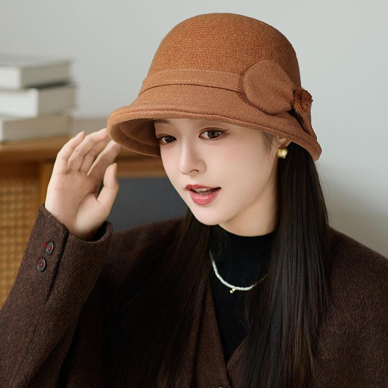 Mode Wolle Retro Fischerhut Herbst und Winter Damen Warmer Plüsch Beckenhut