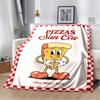 Vintage Cartoon Pizza Character Flannel Blanket Red Checkered Border Soft Fleece Throw For Food Lover Bedroom Sofa Home Decor