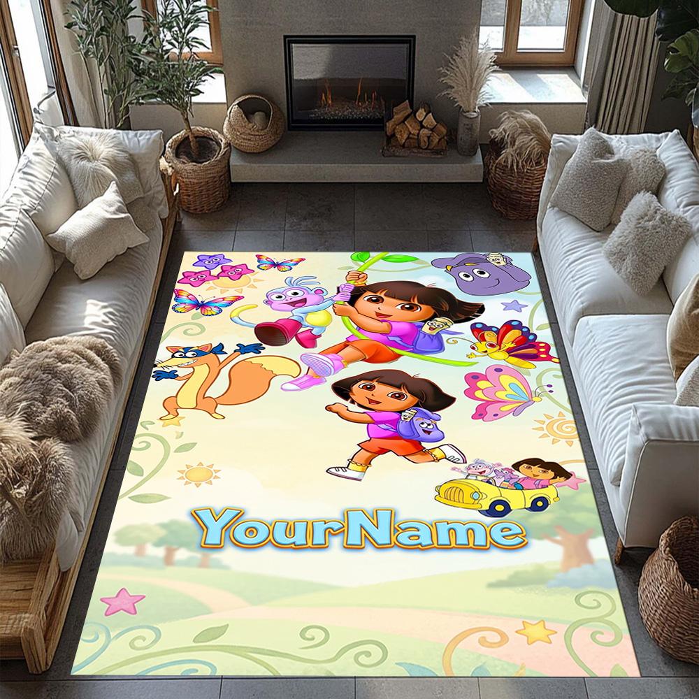 Dora Explorer Customizable Name Floor Mat Design for Playrooms Study room Dormitory Game Room Anti-slip Rug Office home decor