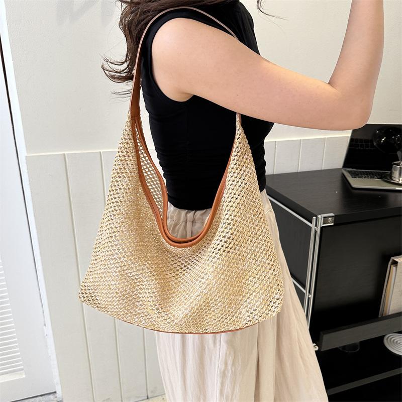 Woven Straw Tote Bag for Women Large Capacity Bucket Shoulder Handbag KTB