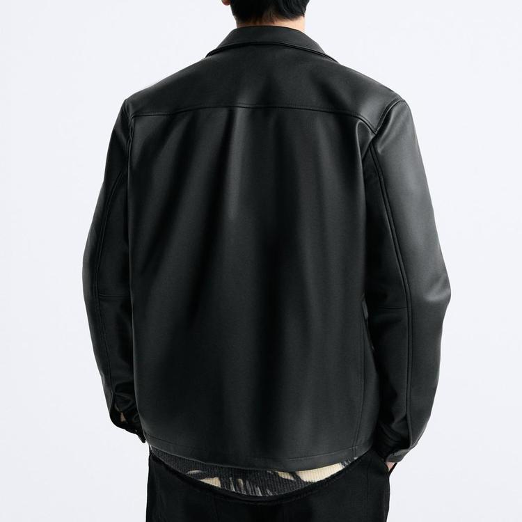 Zara Gładka kurtka z klapami, jednorzędowa, z długim rękawem, męska kurtka Czarna 8281345-800