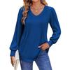 Women's T-shirt Solid Color V Neck Long Sleeve Top
