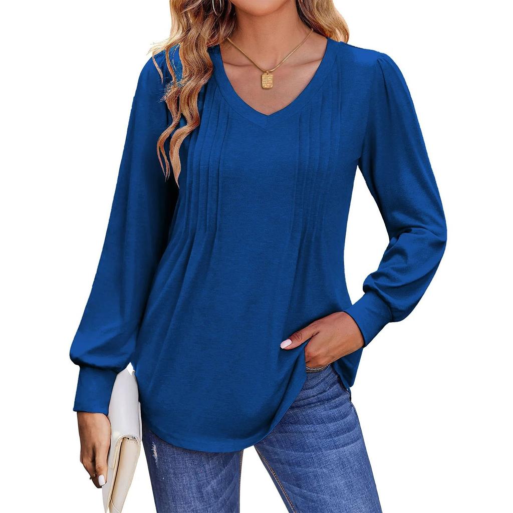 Women's T-shirt Solid Color V Neck Long Sleeve Top