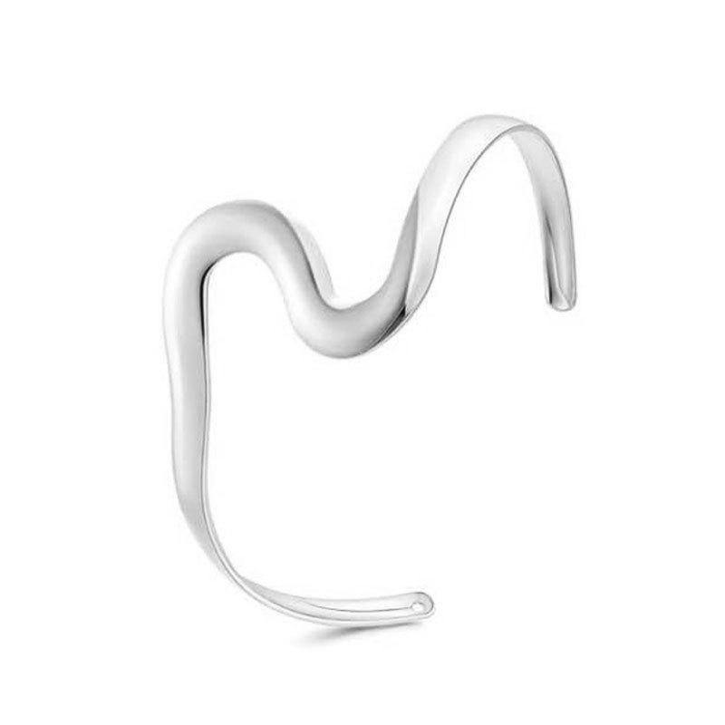 European & American Geometric Wave Cuff Bracelet Set with Metal Leaf and Crescent Design