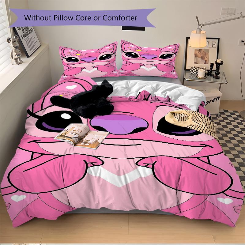 Pink Stitch Heart Background Print 3Pcs Bedding Setduvet Cover With 2 Bedropillowcase Home Birthday Gift