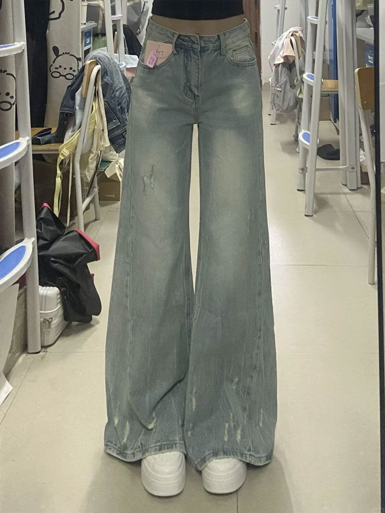 

Синие джинсы пеплум с прорезями, широкие, женские, скрывающие полноту, свободные, скинни, повседневные, мопсы, прямые брюки, ретро уличный стиль, мешковатые джинсы для леди 2XL