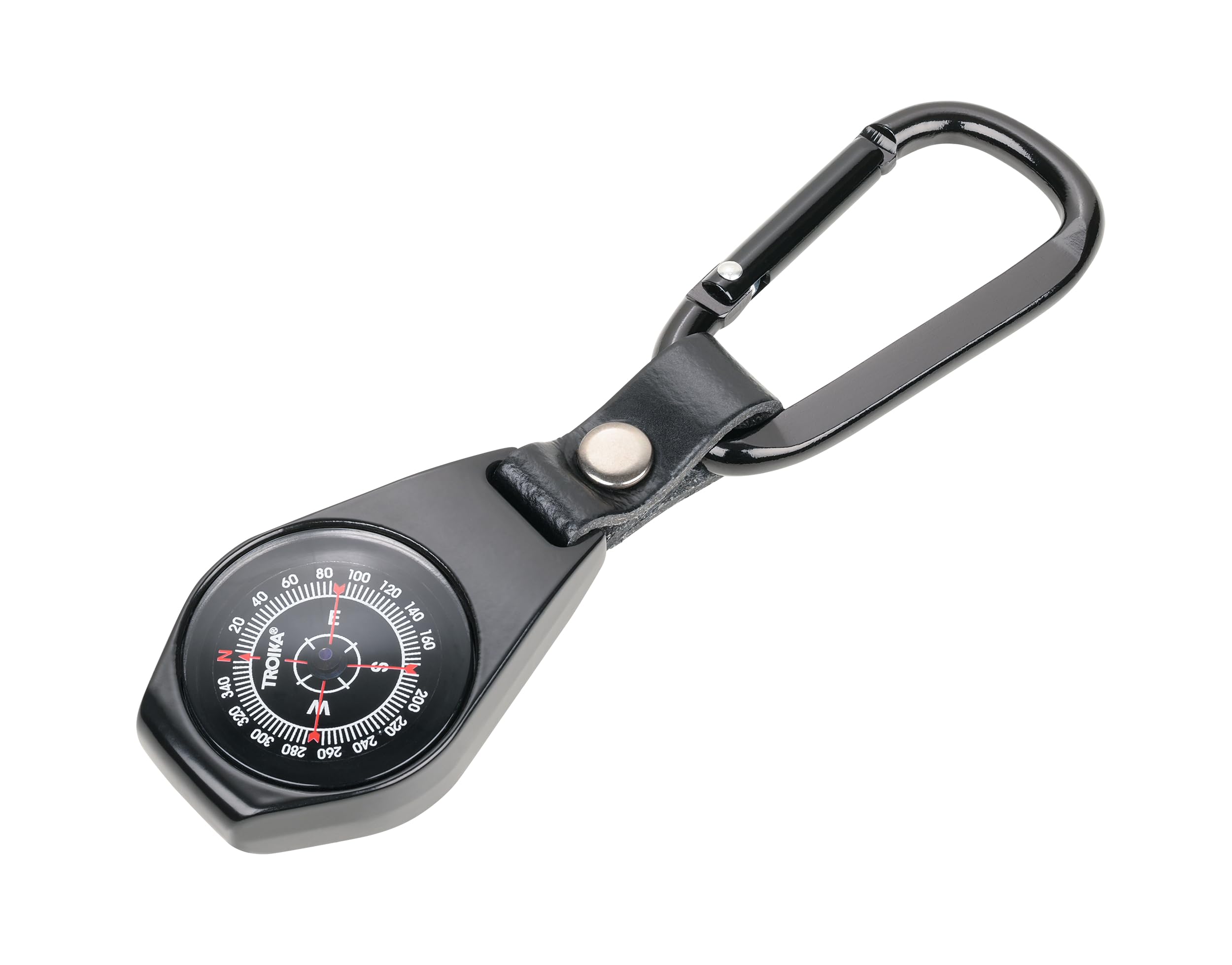 

TROIKA oil-filled compass keychain, NORD-OST carabiner hook leather loop compass.