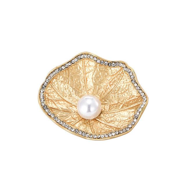 

Atmosphere Alloy Metal Pearl High Grade Lotus Leaf Pin Brooch Fashionable Lotus Women S Clothin Silk Scarf ButtonLeaf Jewelry