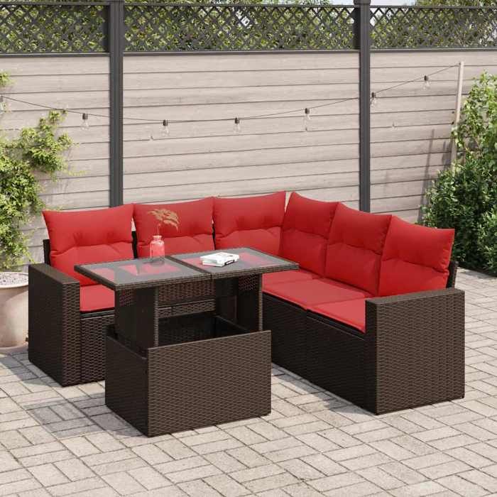 VidaXL Garden Furniture Set with Cushions 6pcs Brown Braided Resin Acacia, Outdoor Sofa Set, Garden Lounge 3326325